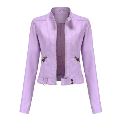 Stylish Moto Jacket for Women Cropped Stand-Collar