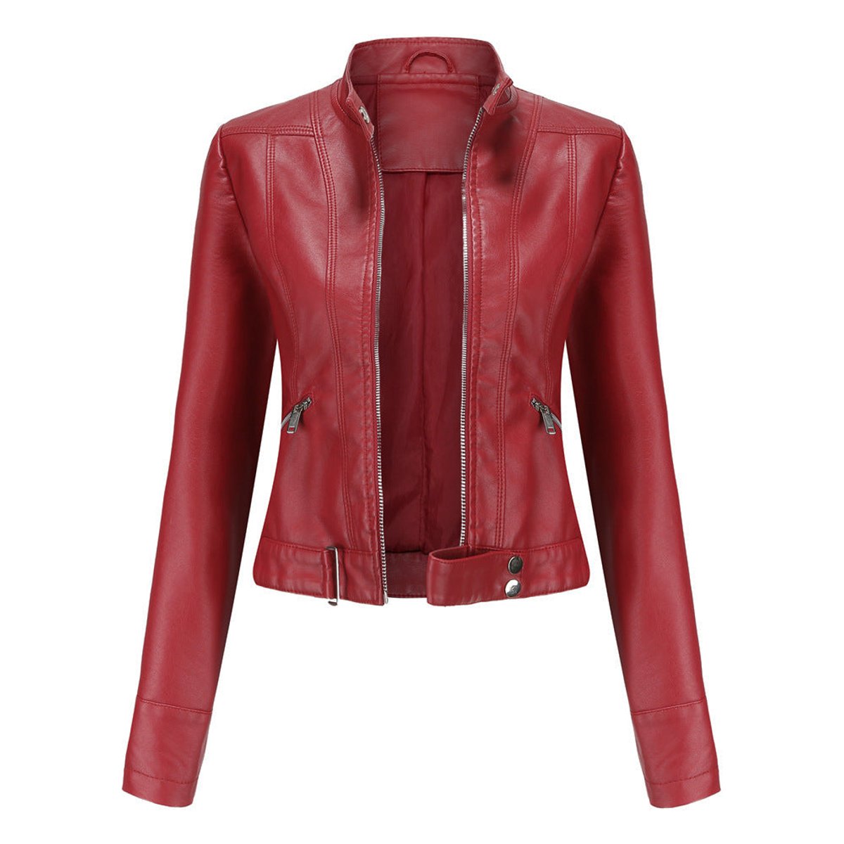 Stylish Moto Jacket for Women Cropped Stand-Collar