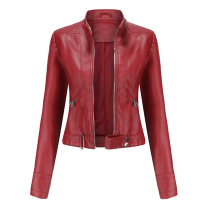 Stylish Moto Jacket for Women Cropped Stand-Collar