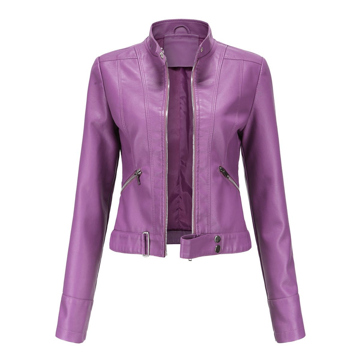 Stylish Moto Jacket for Women Cropped Stand-Collar
