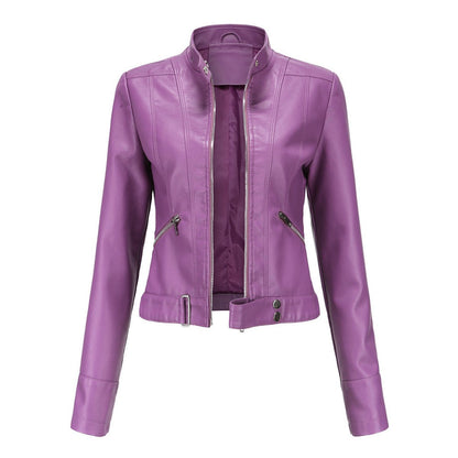 Stylish Moto Jacket for Women Cropped Stand-Collar