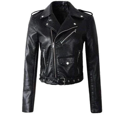 Stylish Biker Jacket for Women Cropped Belted