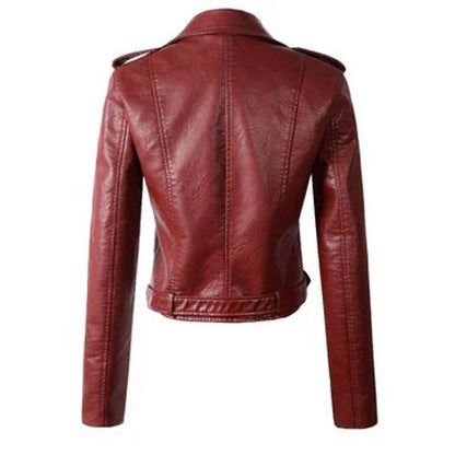 Stylish Biker Jacket for Women Cropped Belted