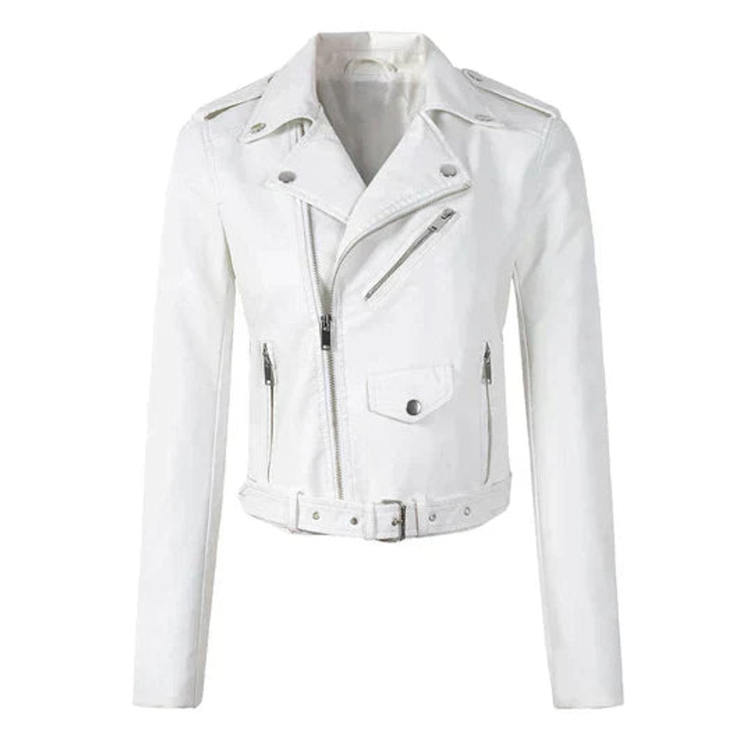 Stylish Biker Jacket for Women Cropped Belted