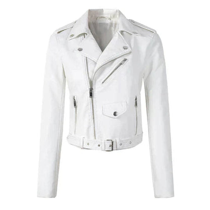 Stylish Biker Jacket for Women Cropped Belted