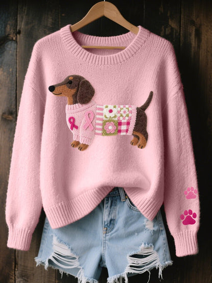 Stylish Pullover Sweater for Women Dog-Graphic Crewneck