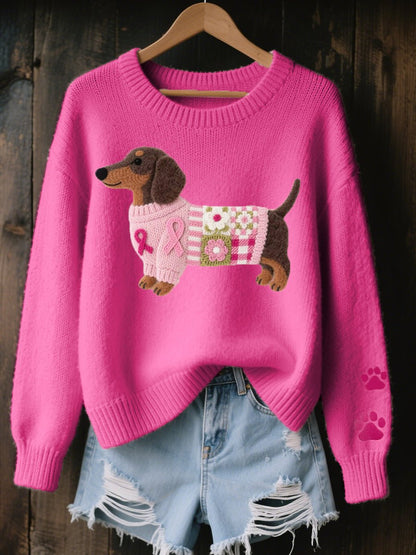 Stylish Pullover Sweater for Women Dog-Graphic Crewneck