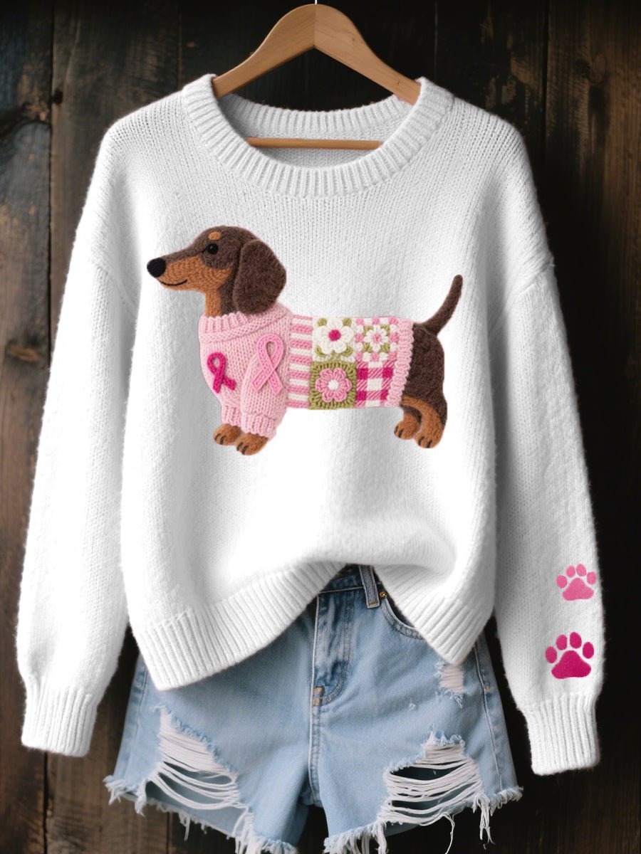 Stylish Pullover Sweater for Women Dog-Graphic Crewneck