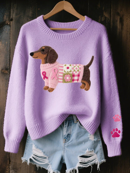 Stylish Pullover Sweater for Women Dog-Graphic Crewneck