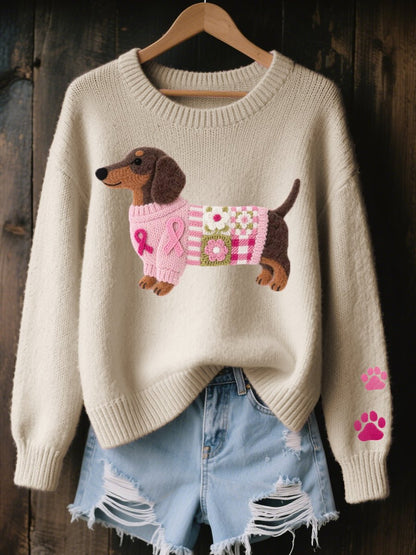 Stylish Pullover Sweater for Women Dog-Graphic Crewneck