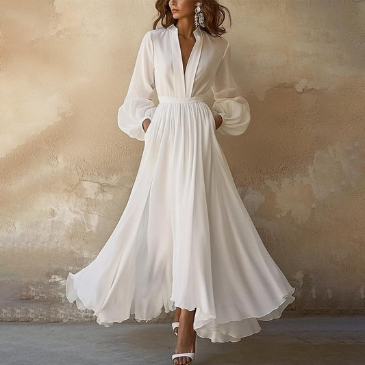 Elegant Maxi Dress for Women Deep-V Flowy Chiffon