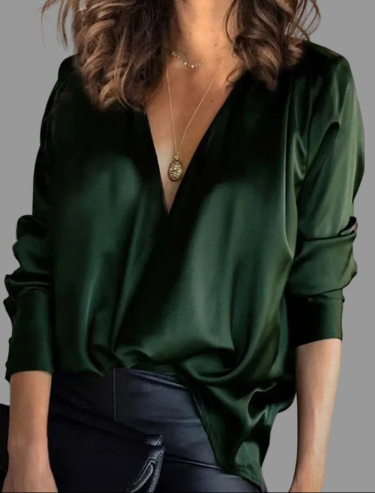 Elegant Blouse for Women Deep V-Neck Satin