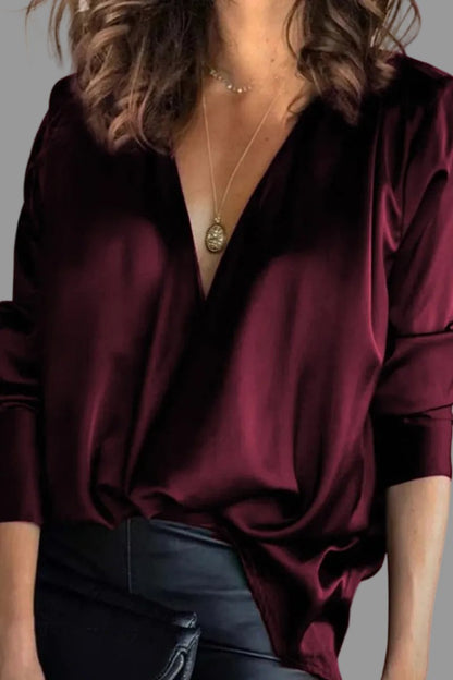 Elegant Blouse for Women Deep V-Neck Satin