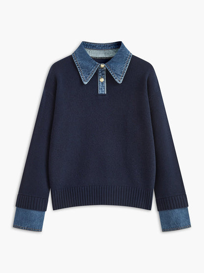 Stylish Polo Sweater for Women Collar Knit