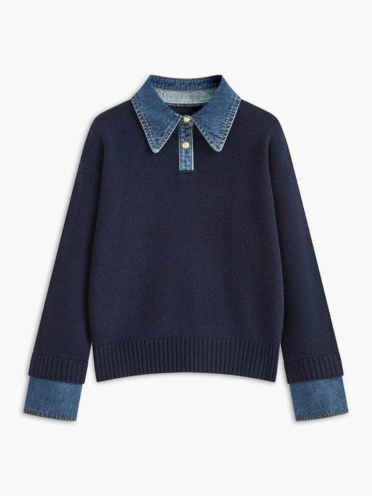 Stylish Polo Sweater for Women Collar Knit