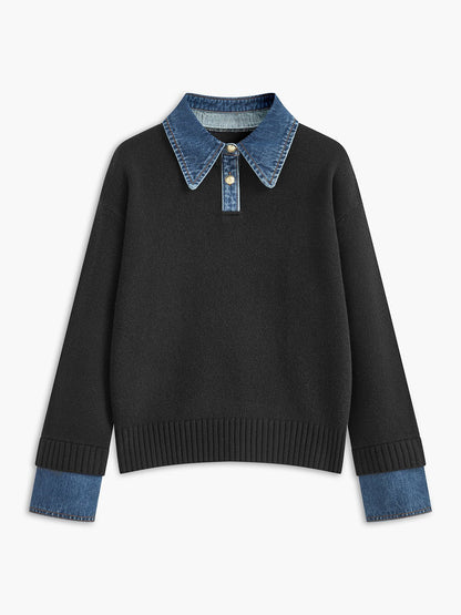 Stylish Polo Sweater for Women Collar Knit