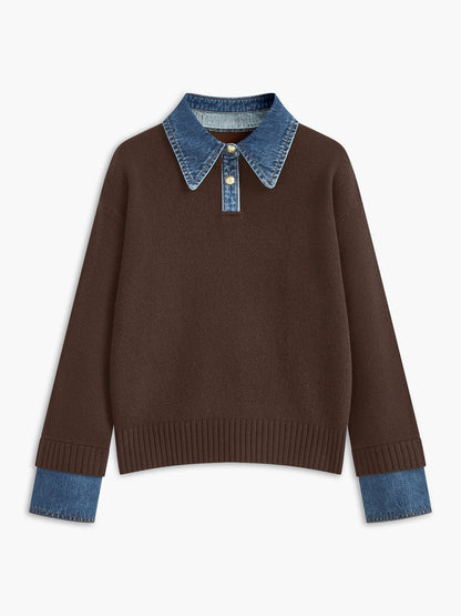 Stylish Polo Sweater for Women Collar Knit