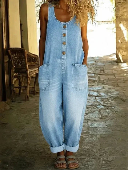 Effortless Overalls for Women Sleeveless Loose-Fit Button-Front