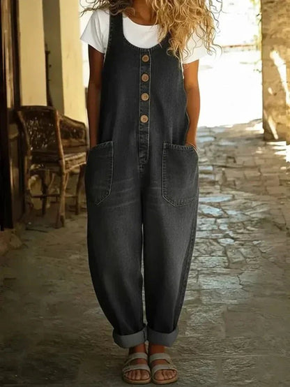 Effortless Overalls for Women Sleeveless Loose-Fit Button-Front