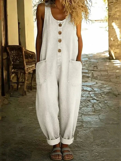 Effortless Overalls for Women Sleeveless Loose-Fit Button-Front