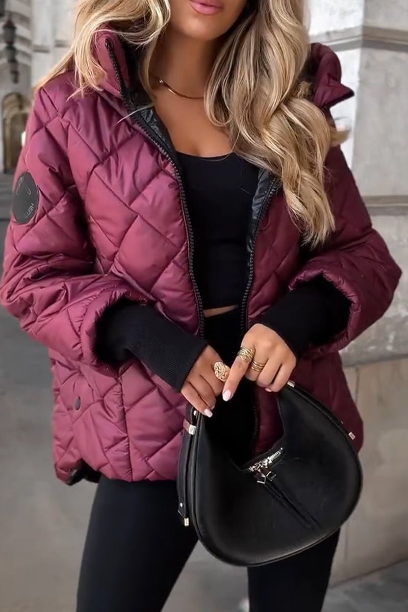Stylish Puffer Jacket for Women Diamond-Quilted Zip-Up