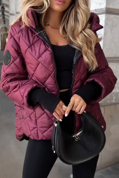 Stylish Puffer Jacket for Women Diamond-Quilted Zip-Up