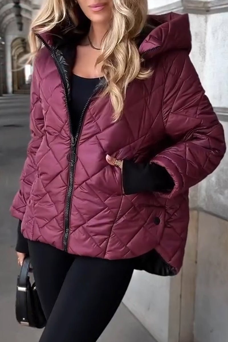 Stylish Puffer Jacket for Women Diamond-Quilted Zip-Up