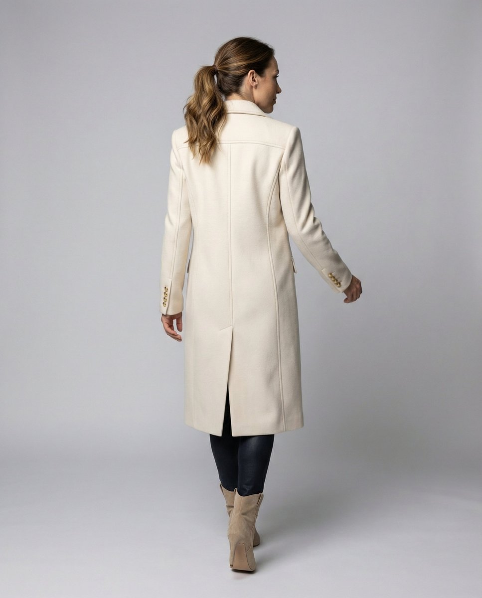 Elegant Overcoat for Women Double-Breasted Long-Sleeve Midi