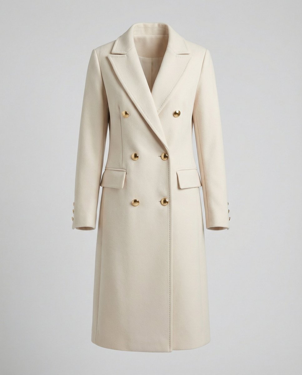Elegant Overcoat for Women Double-Breasted Long-Sleeve Midi