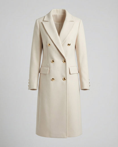 Elegant Overcoat for Women Double-Breasted Long-Sleeve Midi