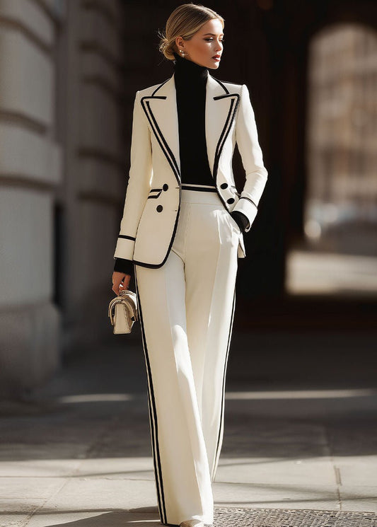Elegant Suit Set for Women Double-Breasted Structured Wide-Leg