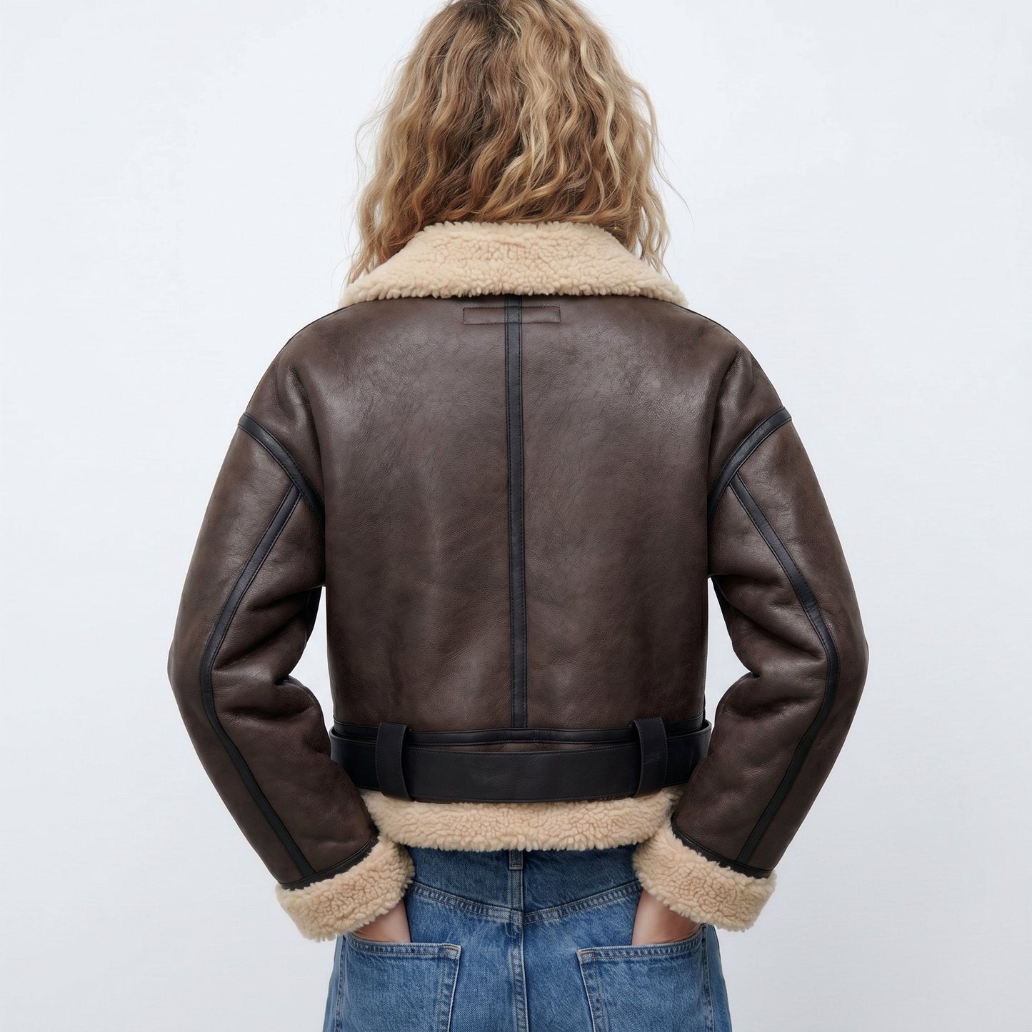 Stylish Shearling Bomber Jacket for Women Cropped Zip-Up