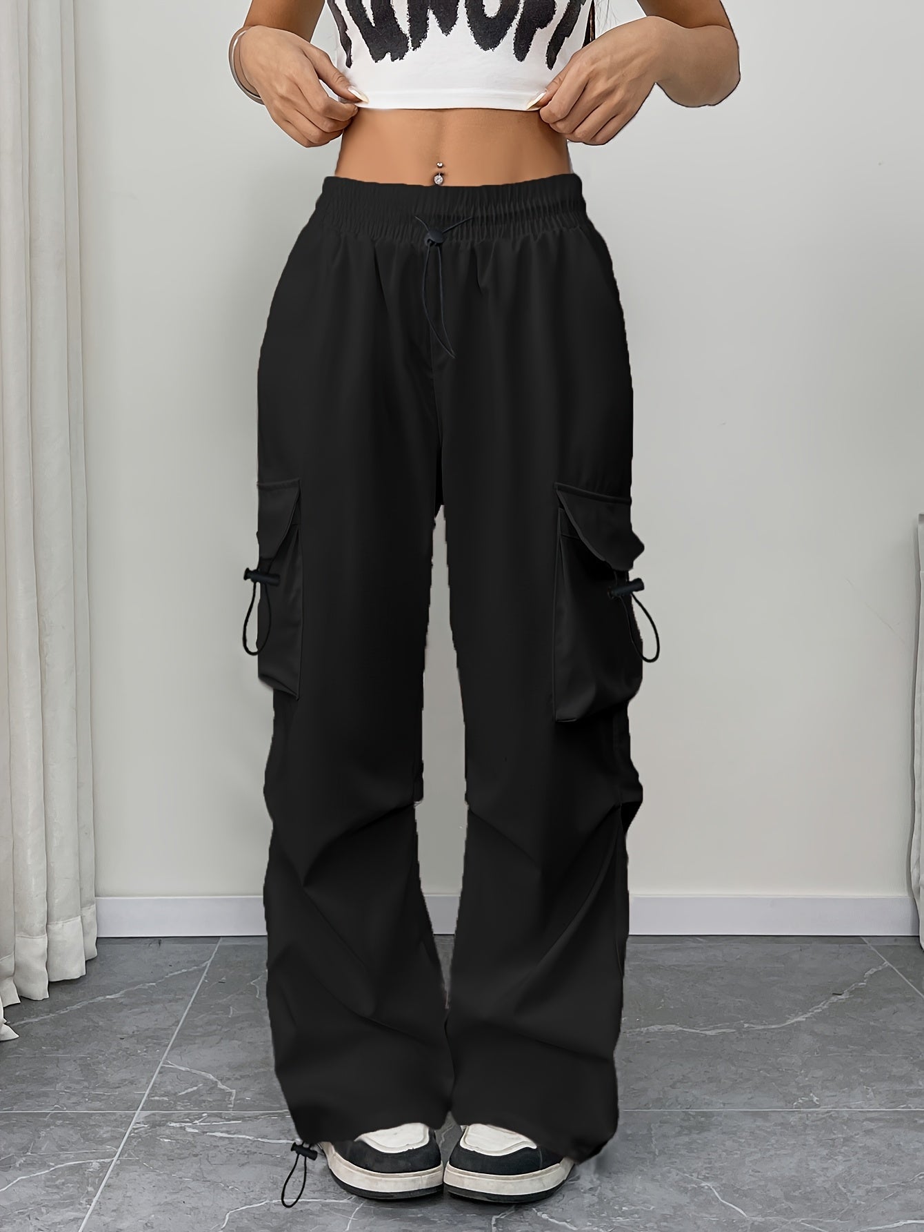 Effortless Cargo Pants for Women Wide-Leg Drawstring Pocket