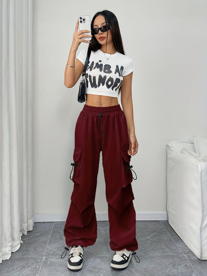 Effortless Cargo Pants for Women Wide-Leg Drawstring Pocket