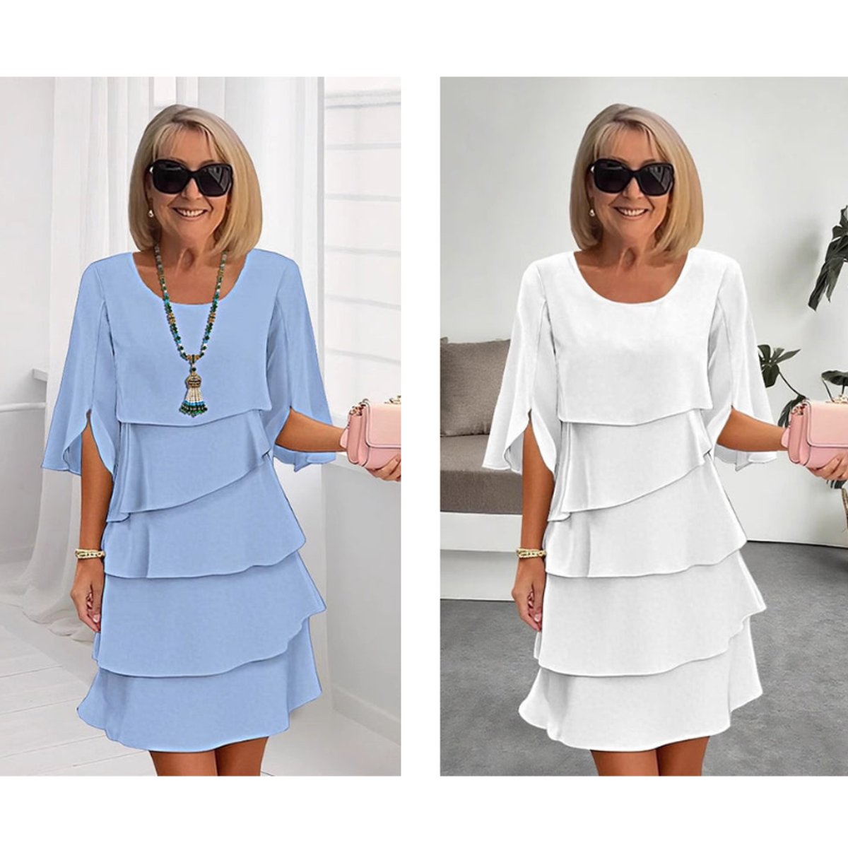 Elegant Mini Dress for Women Tiered Ruffle Short-Sleeve