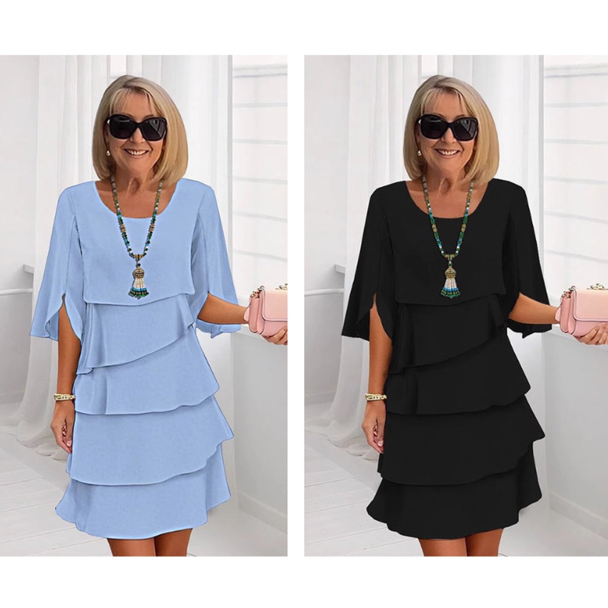 Elegant Mini Dress for Women Tiered Ruffle Short-Sleeve