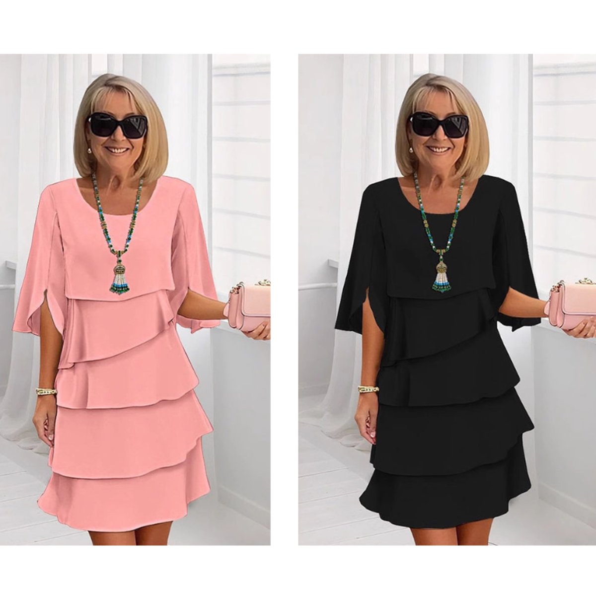 Elegant Mini Dress for Women Tiered Ruffle Short-Sleeve