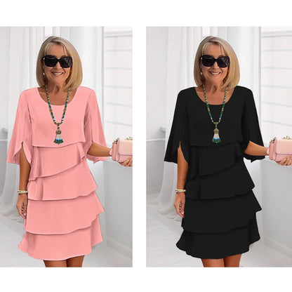 Elegant Mini Dress for Women Tiered Ruffle Short-Sleeve