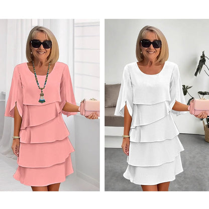 Elegant Mini Dress for Women Tiered Ruffle Short-Sleeve