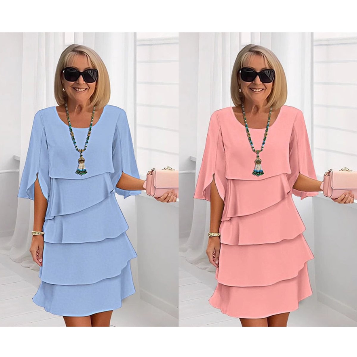 Elegant Mini Dress for Women Tiered Ruffle Short-Sleeve