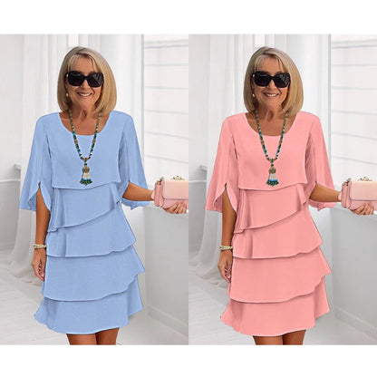 Elegant Mini Dress for Women Tiered Ruffle Short-Sleeve