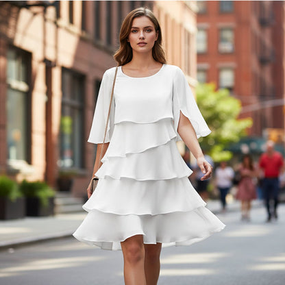 Elegant Mini Dress for Women Tiered Ruffle Short-Sleeve