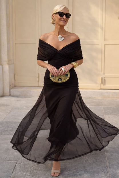 Elegant Maxi Dress for Women V-Neck Chiffon Flowy