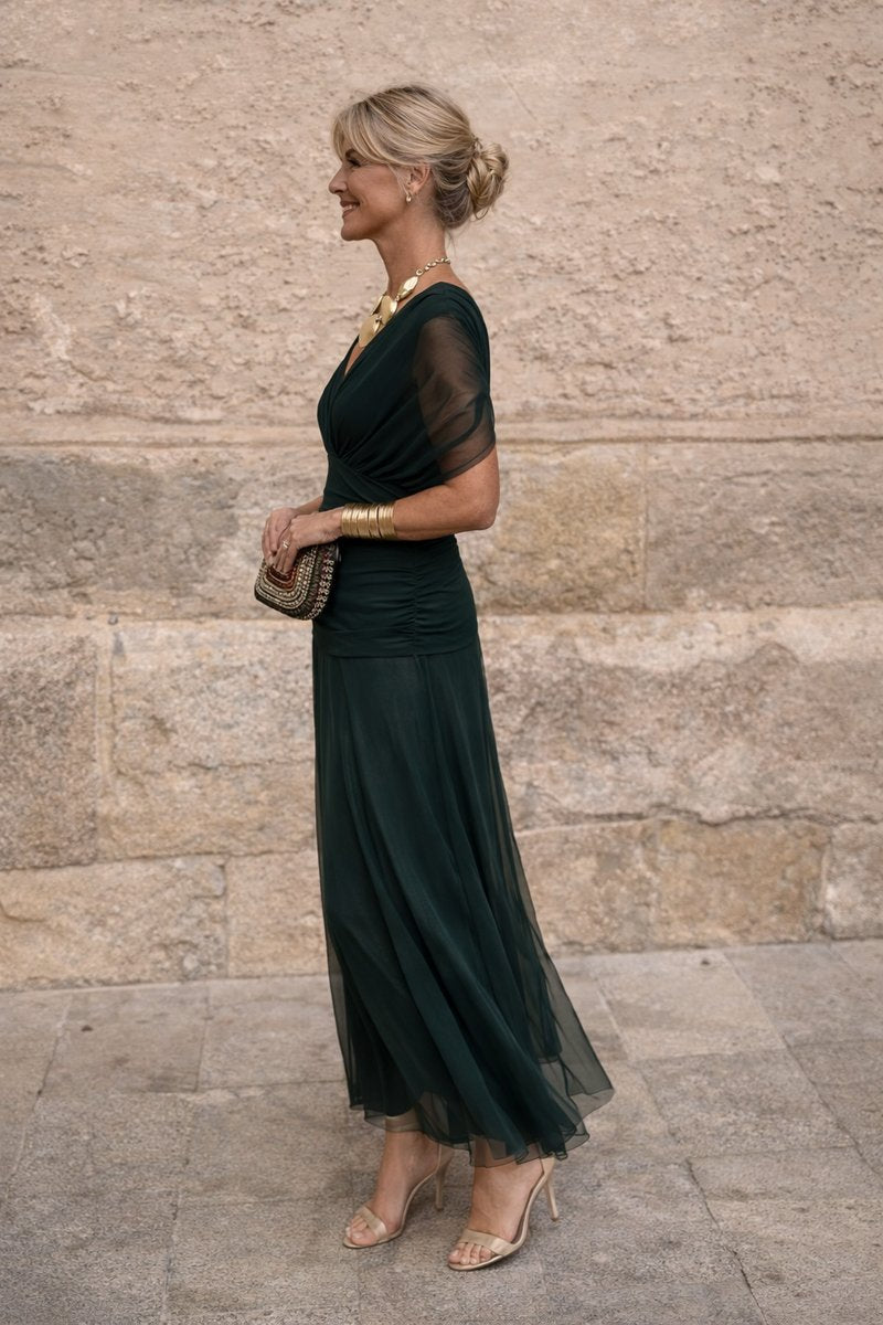 Elegant Maxi Dress for Women V-Neck Chiffon Flowy