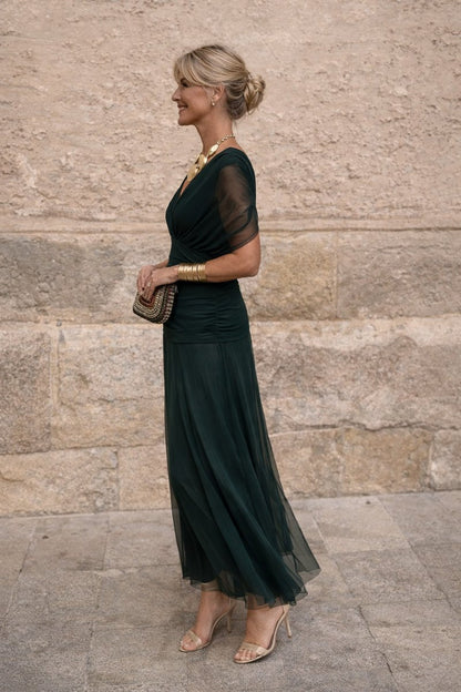 Elegant Maxi Dress for Women V-Neck Chiffon Flowy