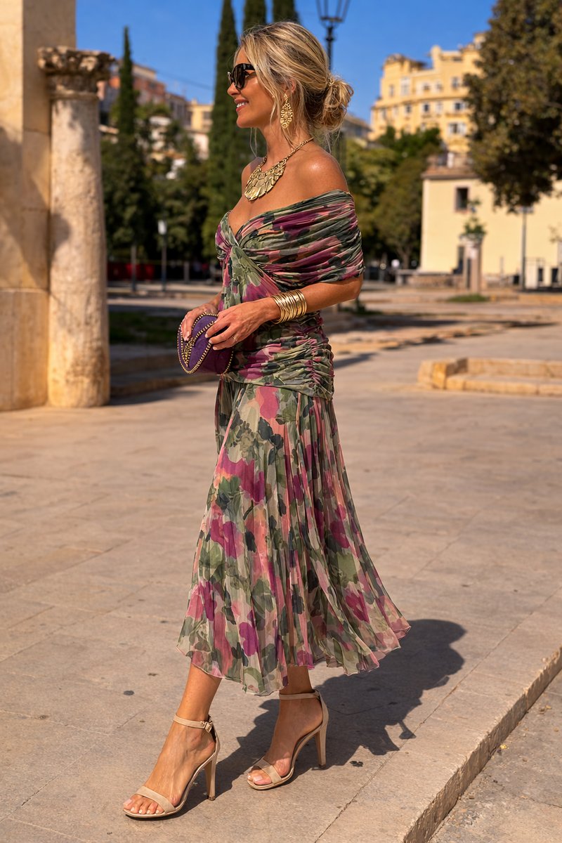 Elegant Maxi Dress for Women V-Neck Chiffon Flowy