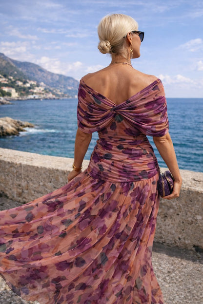 Elegant Maxi Dress for Women V-Neck Chiffon Flowy