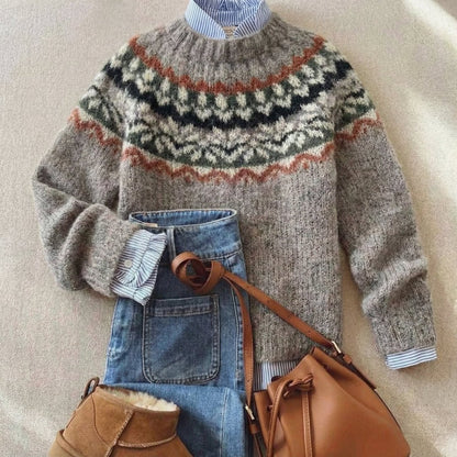 Comfortable Pullover Sweater for Women Fair-Isle Relaxed-Fit