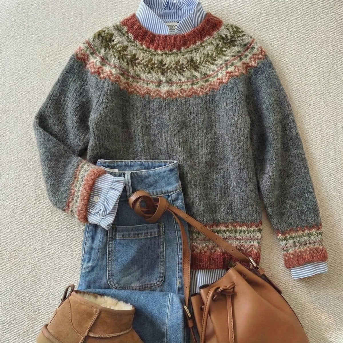 Comfortable Pullover Sweater for Women Fair-Isle Relaxed-Fit