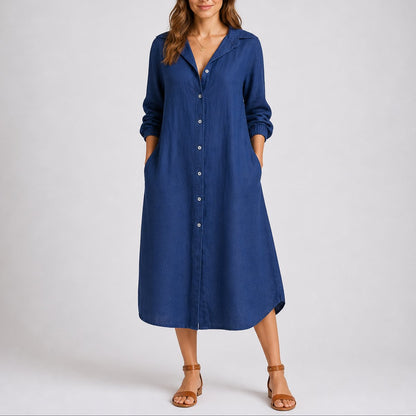 Effortless Shirt Dress for Women Button-Front Long-Sleeve Midi